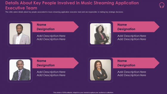 Music Streaming App Details About Key People Involved In Music Streaming Application Executive Team Designs PDF