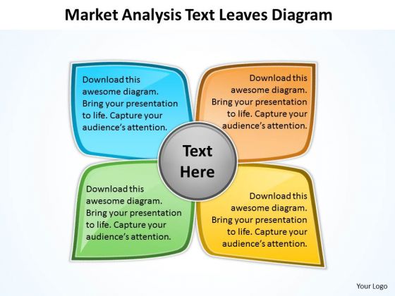 Market Analysis Text Leaves Diagram Circular Flow Motion PowerPoint Slides