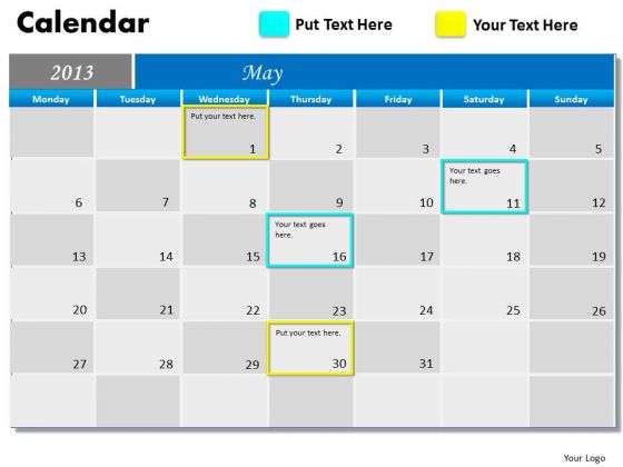 May 2013 Calendar PowerPoint Slides Ppt Templates