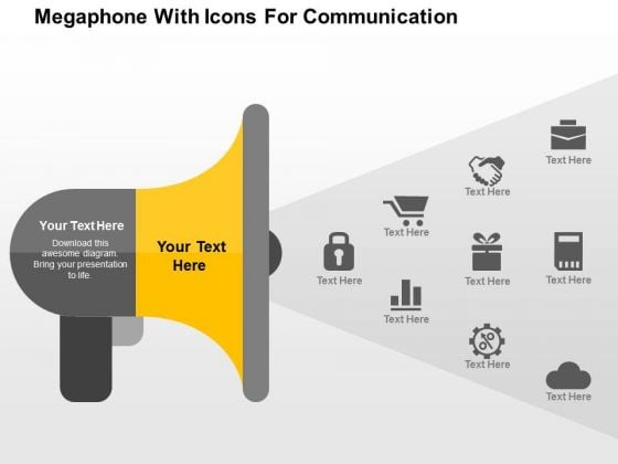Megaphone With Icons For Communication PowerPoint Template