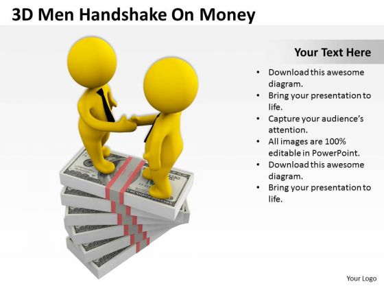 Men In Business 3d Handshake On Money PowerPoint Slides Men In Business 3d Handshake On Money PowerPoint Slides