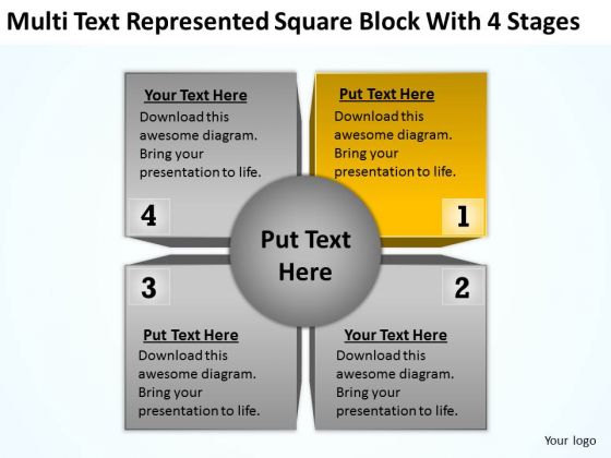 Multi Text Represented Square Block With 4 Stages Ppt Business Plan PowerPoint Slides