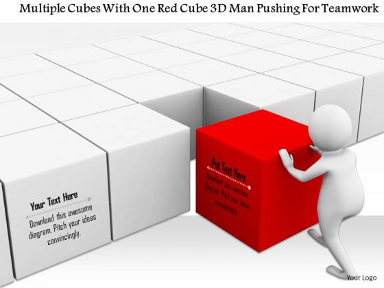 Multiple Cubes With One Red Cube 3d Man Pushing For Teamwork Multiple Cubes With One Red Cube 3d Man Pushing For Teamwork