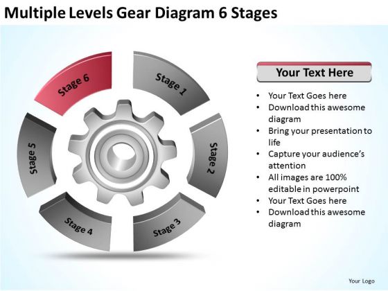 Multiple Levels Gear Diagram 6 Stages Ppt Church Business Plan Template PowerPoint Slides