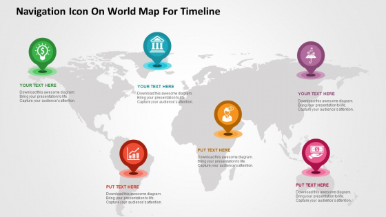 Navigation Icon On World Map For Timeline Powerpoint Templates