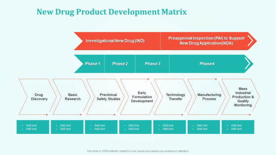 New Drug Development And Review Process New Drug Product Development Matrix Summary PDF
