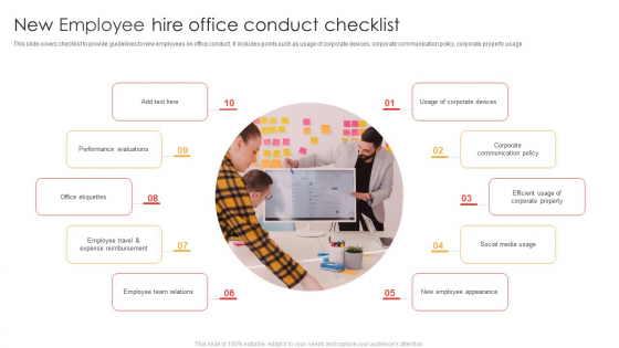 New Employee Hire Office Conduct Checklist Ppt Layouts Graphic Tips PDF