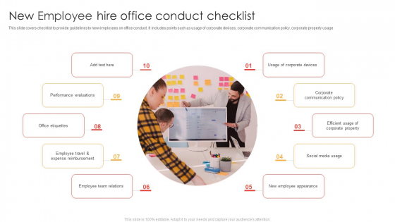 New Employee Hire Office Conduct Checklist Ppt Layouts Graphic Tips PDF New Employee Hire Office Conduct Checklist Ppt Layouts Graphic Tips PDF