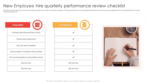 New Employee Hire Quarterly Performance Review Checklist Ppt Pictures Professional PDF