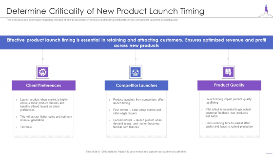 New Product Launch Determine Criticality Of New Product Launch Timing Portrait PDF New Product Launch Determine Criticality Of New Product Launch Timing Portrait PDF