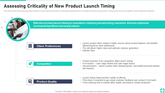 New Product Launch Playbook Assessing Criticality Of New Product Launch Timing Infographics PDF