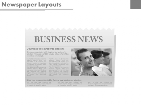 Newspaper Diagram With Business Team Powerpoint Slides