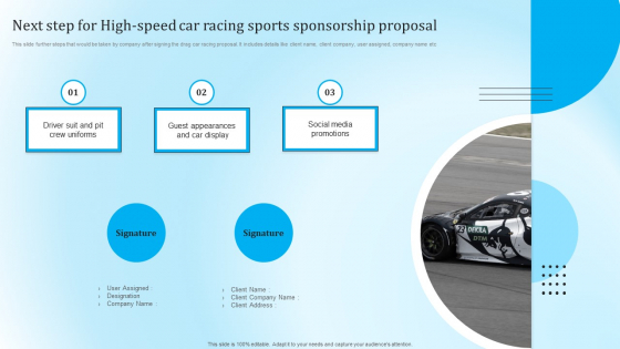 Next Step For High Speed Car Racing Sports Sponsorship Proposal Diagrams PDF
