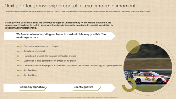 Next Step For Sponsorship Proposal For Motor Race Tournament Pictures PDF