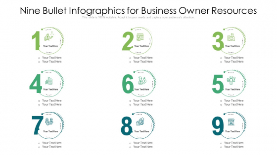 Nine Bullet Infographics For Business Owner Resources Ppt PowerPoint Presentation Infographic Template Background Image PDF