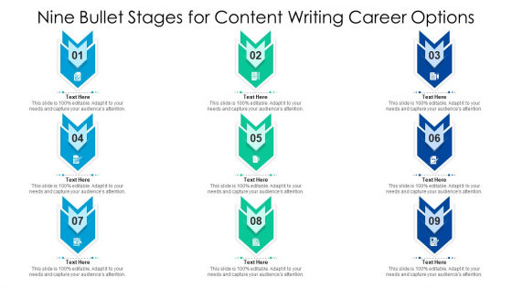 Nine Bullet Stages For Content Writing Career Options Ppt PowerPoint Presentation Professional Elements PDF