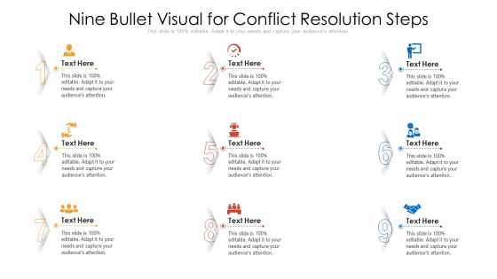 Nine Bullet Visual For Conflict Resolution Steps Ppt PowerPoint Presentation Ideas Smartart PDF Nine Bullet Visual For Conflict Resolution Steps Ppt PowerPoint Presentation Ideas Smartart PDF