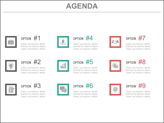 Nine Options Infographics Agenda Powerpoint Slides Nine Options Infographics Agenda Powerpoint Slides