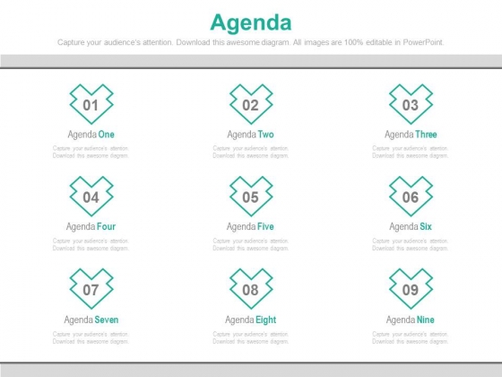 Nine Points For Implementation Of Agenda Powerpoint Slides