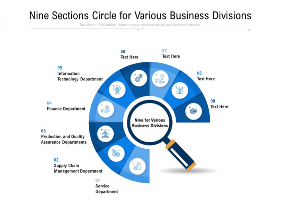 Nine Sections Circle For Various Business Divisions Ppt PowerPoint Presentation Gallery Brochure PDF