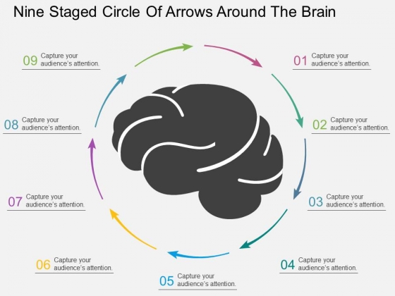 Nine Staged Circle Of Arrows Around The Brain Powerpoint Template Nine Staged Circle Of Arrows Around The Brain Powerpoint Template