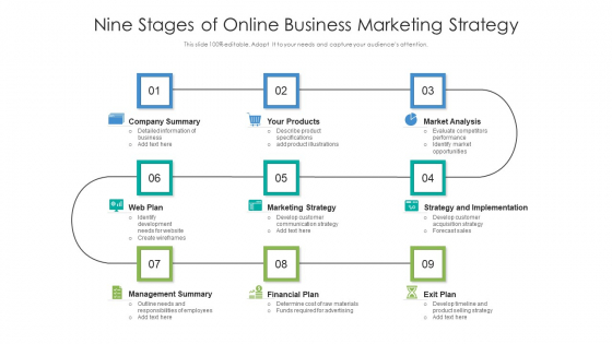 Nine Stages Of Online Business Marketing Strategy Ppt Infographics Elements PDF Nine Stages Of Online Business Marketing Strategy Ppt Infographics Elements PDF