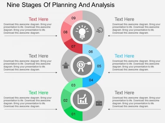 Nine Stages Of Planning And Analysis Powerpoint Templates