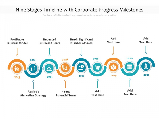 Nine Stages Timeline With Corporate Progress Milestones Ppt PowerPoint Presentation File Elements PDF Nine Stages Timeline With Corporate Progress Milestones Ppt PowerPoint Presentation File Elements PDF