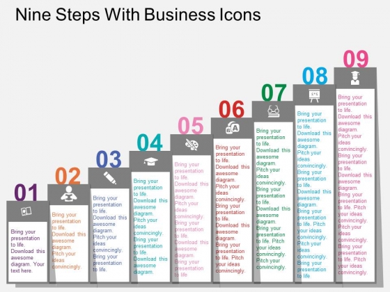 Nine Steps With Business Icons Powerpoint Templates