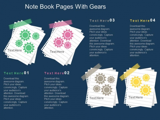 Note Book Pages With Gears Powerpoint Template Note Book Pages With Gears Powerpoint Template