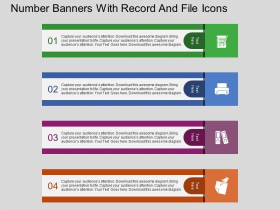 Number Banners With Record And File Icons Powerpoint Template Number Banners With Record And File Icons Powerpoint Template