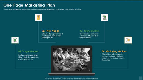 One Page Marketing Plan Actions Ppt Ideas Demonstration PDF