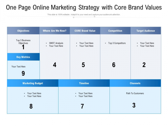 One Page Online Marketing Strategy With Core Brand Values Ppt PowerPoint Presentation File Guide PDF One Page Online Marketing Strategy With Core Brand Values Ppt PowerPoint Presentation File Guide PDF