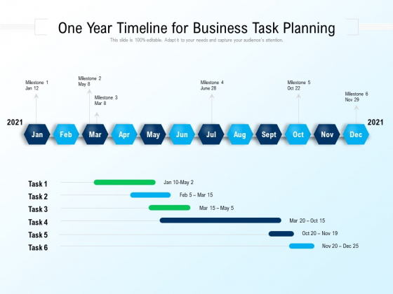 One Year Timeline For Business Task Planning Ppt PowerPoint Presentation Gallery Sample PDF