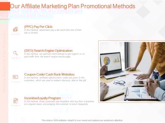 Online Advertising Plan Proposal Our Affiliate Marketing Plan Promotional Methods Ppt Pictures Ideas PDF Online Advertising Plan Proposal Our Affiliate Marketing Plan Promotional Methods Ppt Pictures Ideas PDF
