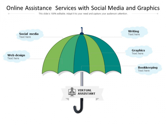 Online Assistance Services With Social Media And Graphics Ppt PowerPoint Presentation Gallery Themes PDF