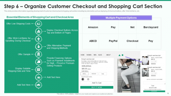 Online Business Strategy Playbook Step 6 Organize Customer Checkout And Shopping Cart Section Slides PDF