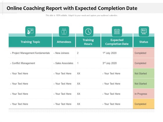 Online Coaching Report With Expected Completion Date Ppt PowerPoint Presentation Portfolio Graphics Design PDF Online Coaching Report With Expected Completion Date Ppt PowerPoint Presentation Portfolio Graphics Design PDF