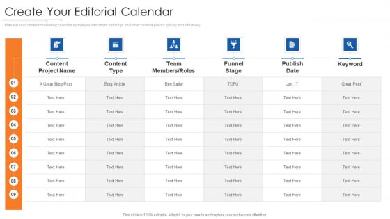 Online Marketing Approach And Execution Create Your Editorial Calendar Ideas PDF