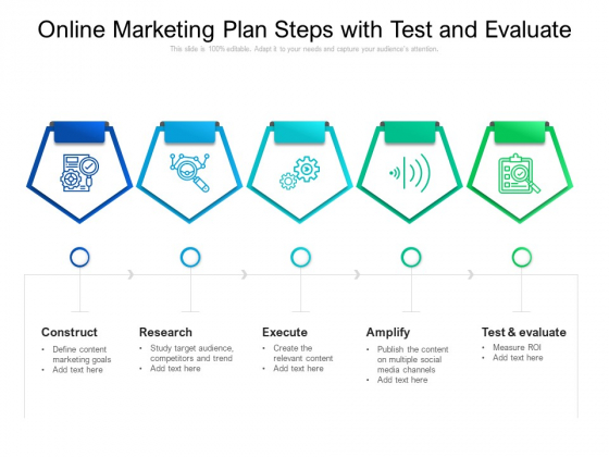 Online Marketing Plan Steps With Test And Evaluate Ppt PowerPoint Presentation Gallery Ideas PDF Online Marketing Plan Steps With Test And Evaluate Ppt PowerPoint Presentation Gallery Ideas PDF