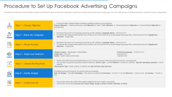Online Merchandising Techniques Enhance Conversion Rate Procedure To Set Up Facebook Advertising Campaigns Infographics PDF Online Merchandising Techniques Enhance Conversion Rate Procedure To Set Up Facebook Advertising Campaigns Infographics PDF