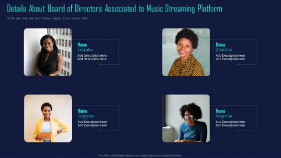 Online Music Streaming App Capital Raising Elevator Details About Board Of Directors Associated To Music Graphics PDF