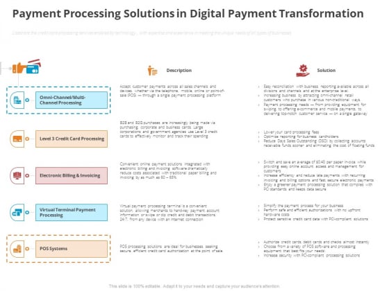 Online Settlement Revolution Payment Processing Solutions In Digital Payment Transformation Themes PDF