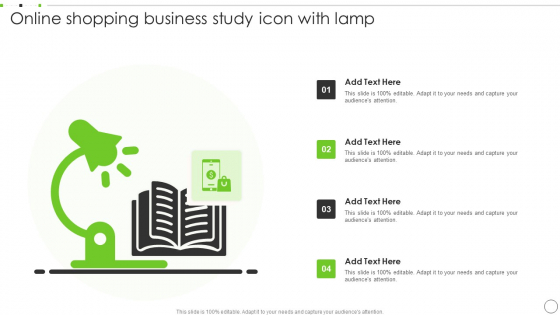Online Shopping Business Study Icon With Lamp Ppt PowerPoint Presentation Gallery Example Introduction PDF