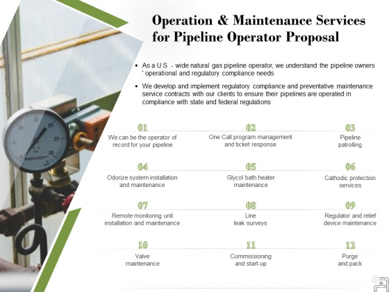 Operation And Maintenance Services For Pipeline Operator Proposal Ppt PowerPoint Presentation Gallery Information Operation And Maintenance Services For Pipeline Operator Proposal Ppt PowerPoint Presentation Gallery Information