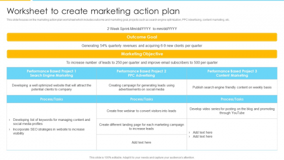 Optimizing Ecommerce Marketing Plan To Improve Sales Worksheet To Create Marketing Action Plan Sample PDF