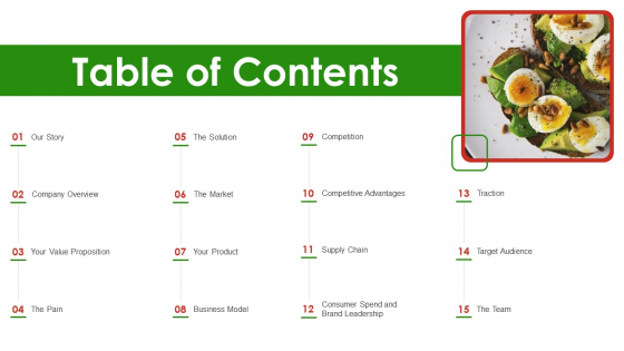 Organic_Food_Pitch_Deck_Table_Of_Contents_Ppt_Ideas_Example_Topics_PDF_Slide_1