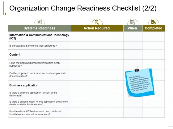 organization change readiness checklist template 2 ppt powerpoint