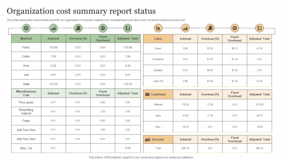 Organization Cost Summary Report Status Mockup PDF