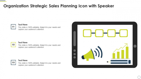 Organization Strategic Sales Planning Icon With Speaker Ideas PDF
